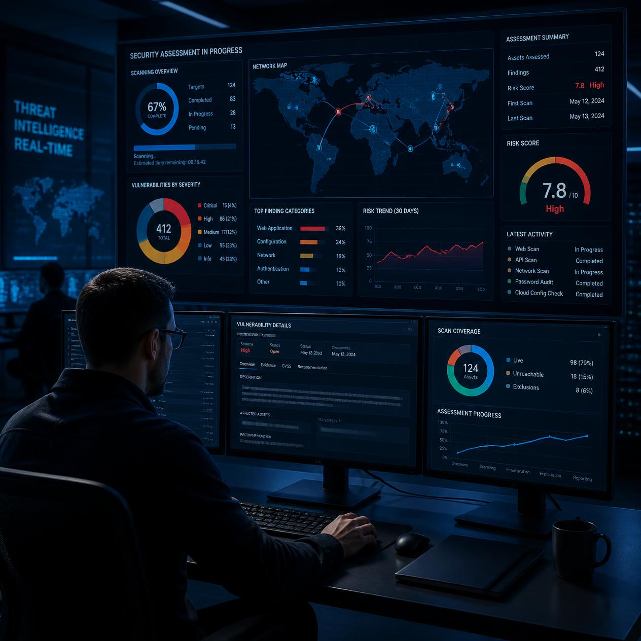Security operations dashboard showing a VAPT assessment in progress